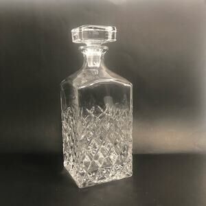 mid century decanter heavy‎ glass hatch diamond pattern square lid 9.5 inches